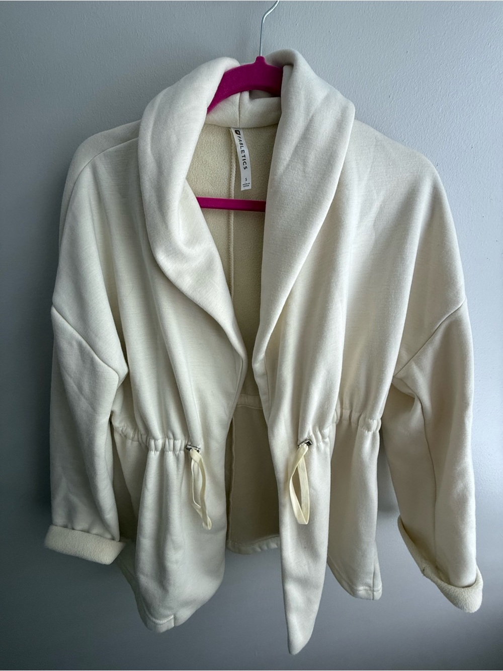 Fabletics Cream Shawl-Collar Drawstring Jacket